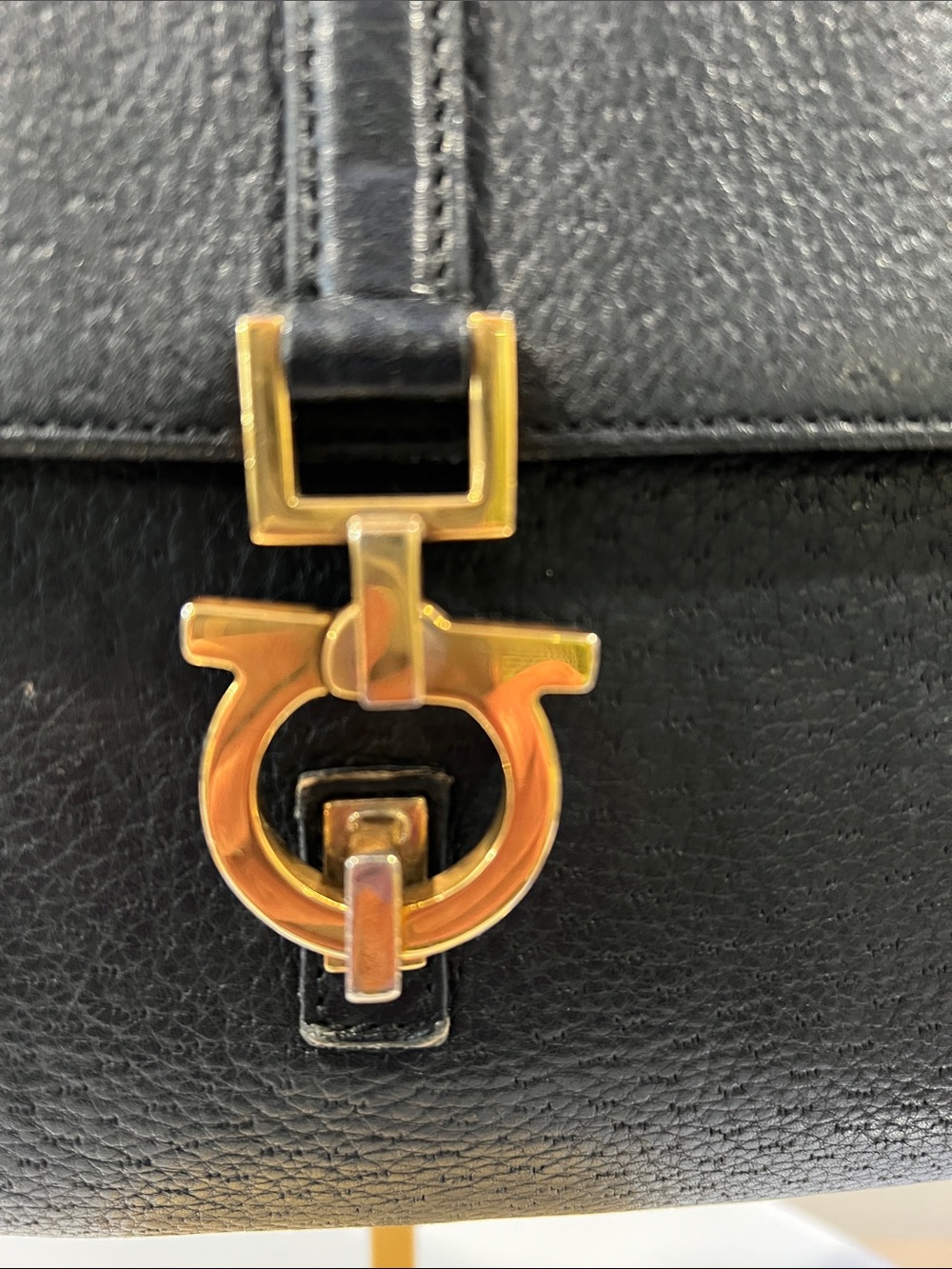 Salvatore Ferragamo Black Leather Shoulder Bag with Gold Hardware - Picture 2 of 11
